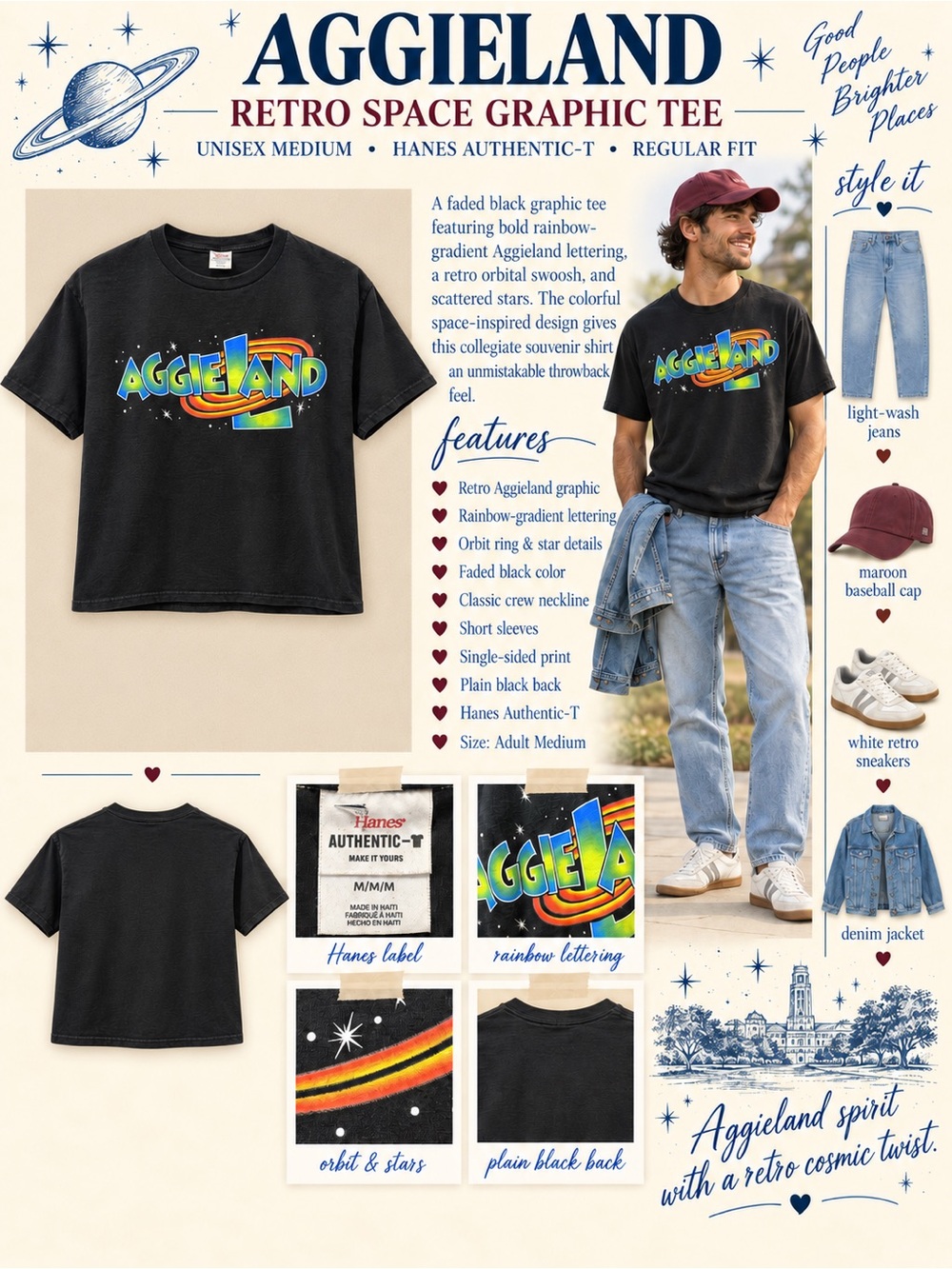 Hanes Black Kids 'Aggieland' Rainbow Graphic Tee